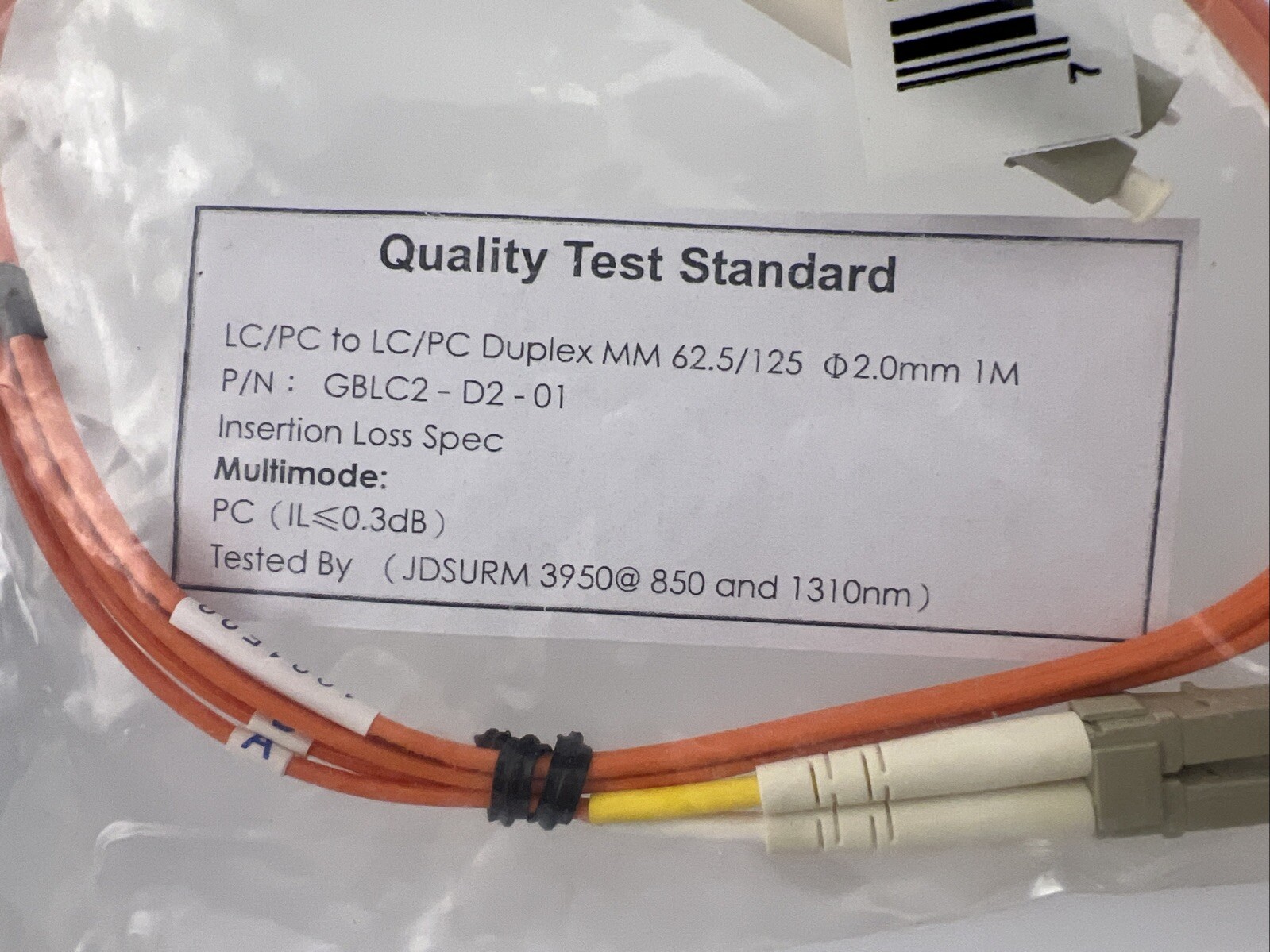 Allen Tel GBLC2-D2-01 Fiber Optic Patch Cord, Multimode OM1 Duplex LC to LC, 1 M
