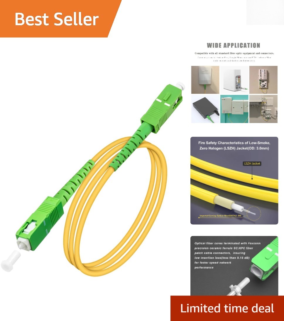 3ft SC/APC Fiber Optic Internet Cable, LSZH Yellow, Perfect for Home Networking