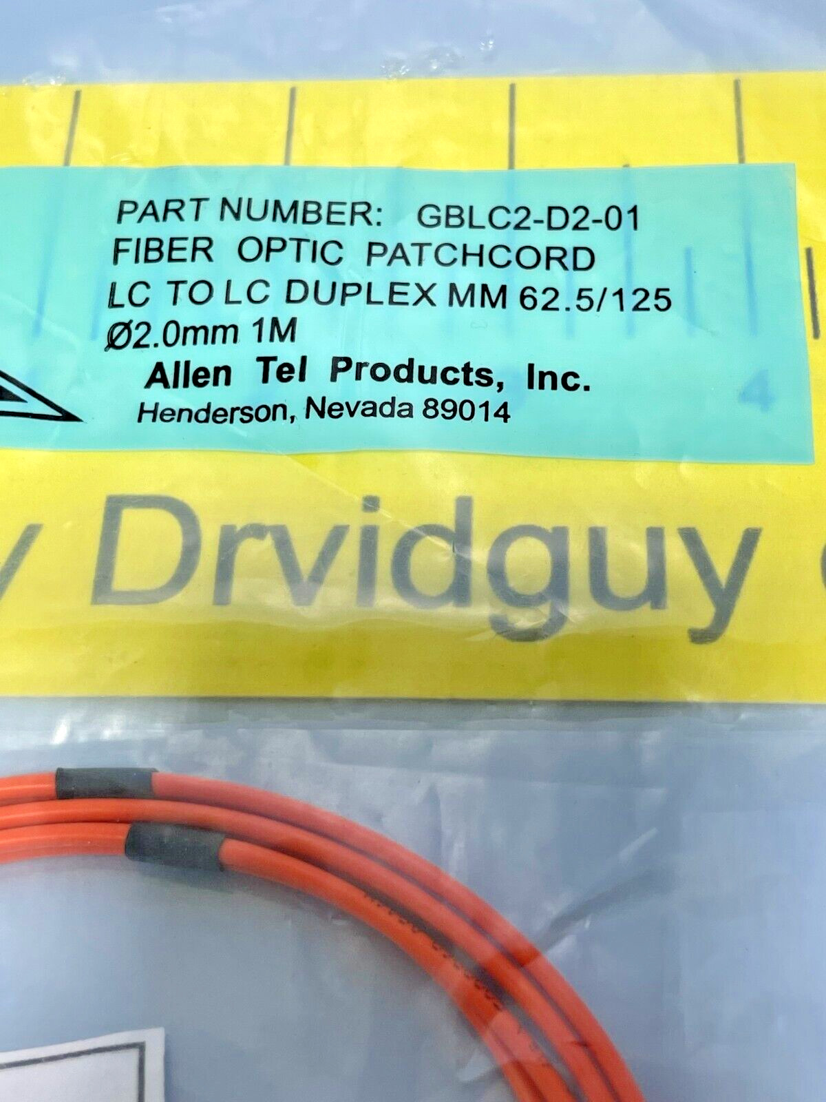Allen Tel Products GBLC2-D2-01 Fiber Optic Patchcord; LC to LC Duplex