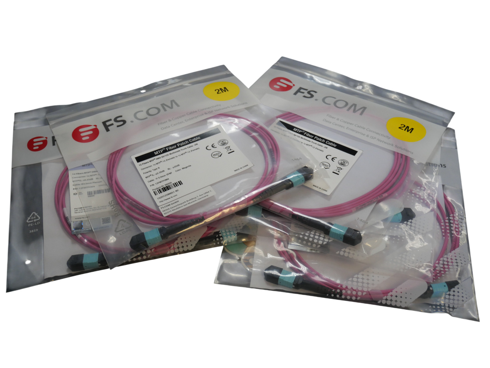 Lot 5 FS MTP/MPO Fiber Patch Cable 12 Fibers MTP OM4 50/125 Multimode Trunk 2M