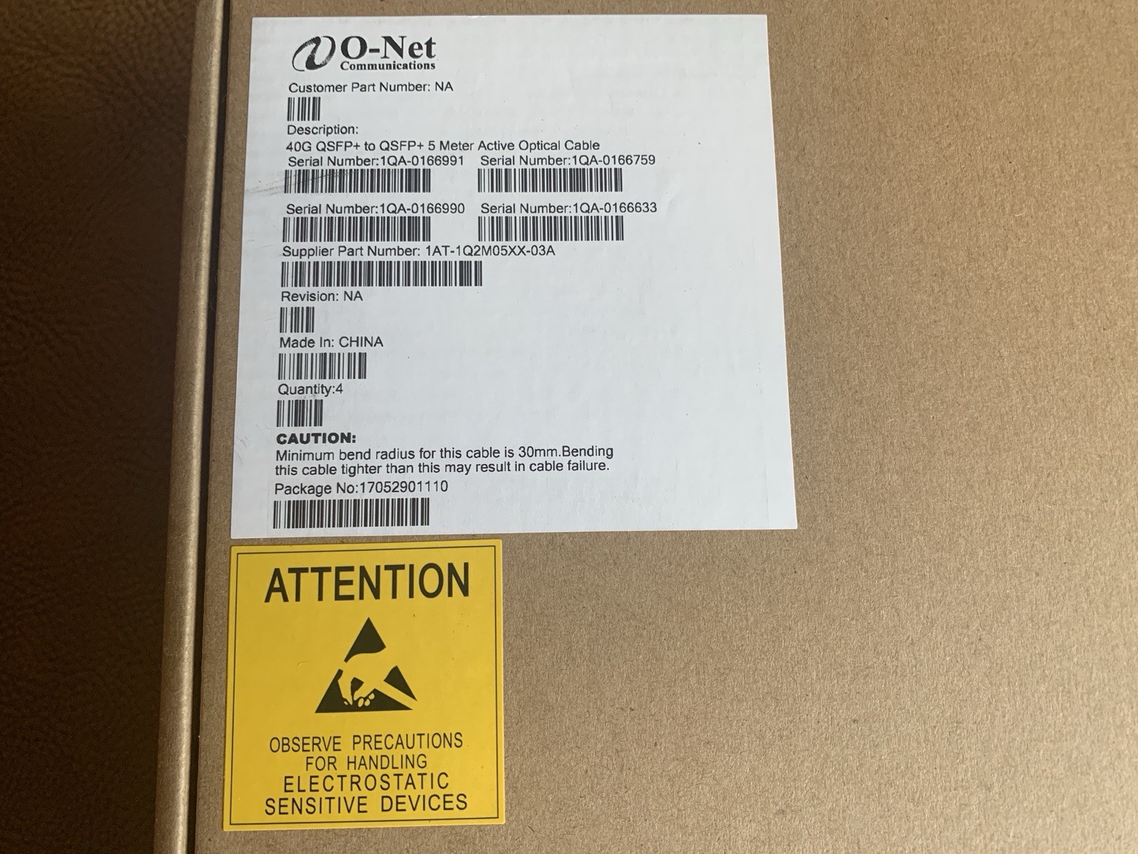 4 Pack BRAND NEW O-Net AOC 40G QSFP+ To QSFP+ 5 Meter Active Optical Cable