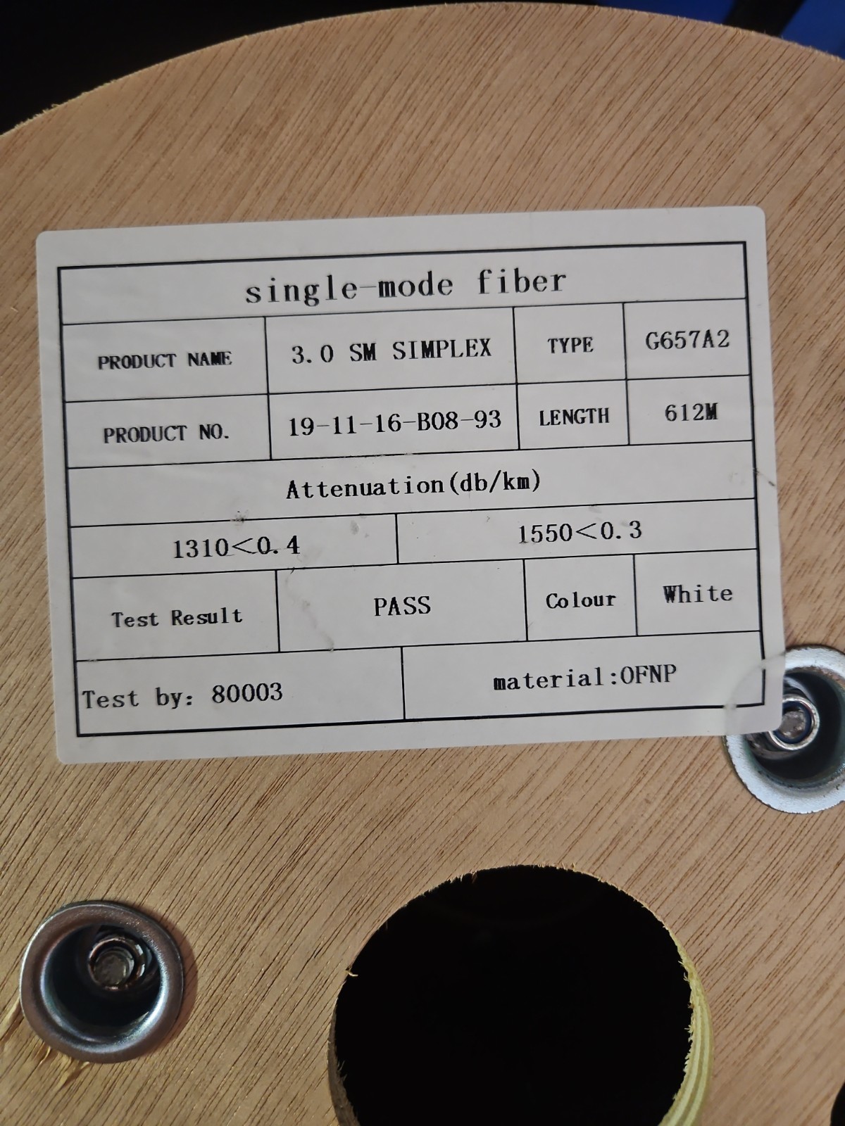single mode fiber optic cable spool 3.0 612m White