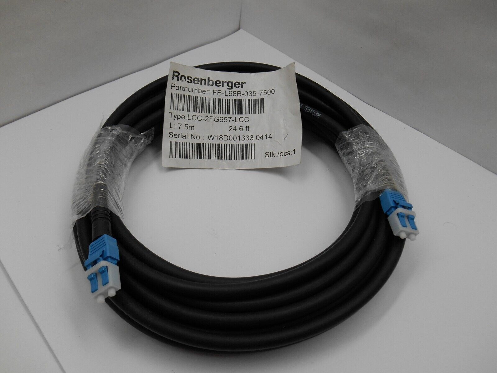 Rosenberger FB-L98B-035-7500, Fiber Jumper Cable 7.5 M 24.6′ FT LLC-2FG657-LCC