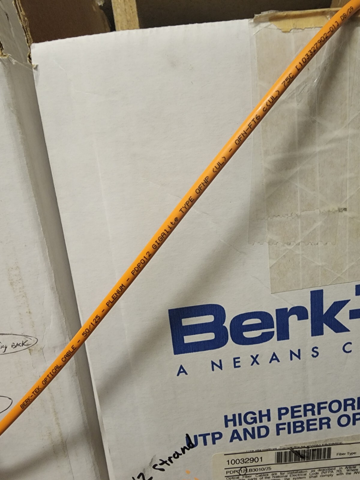 Berktek Plenum Fiber Optic Cable, OM2 Multi-Mode 12 Strand 50/125 650ft Spool