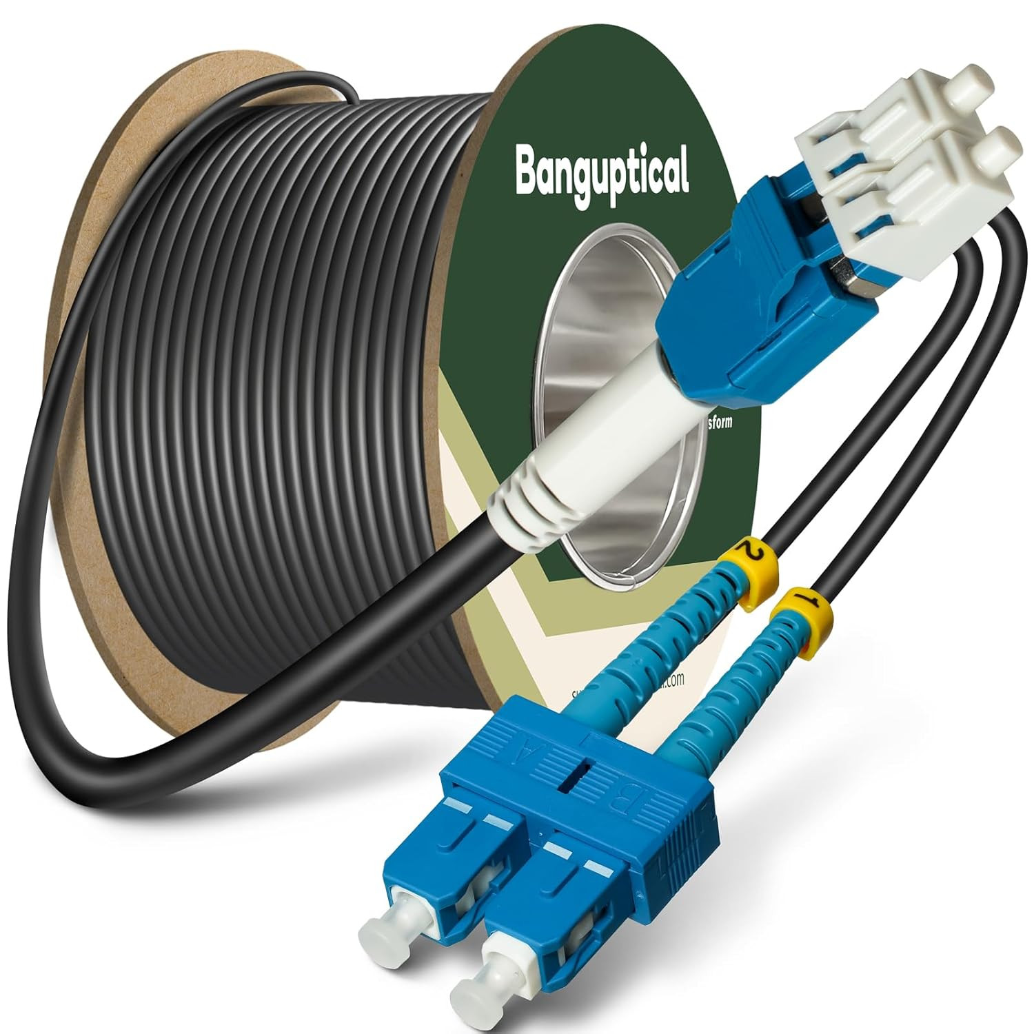Armored 656ft LC to SC Single Mode Fiber Cable, 9/125um, Outdoor Use