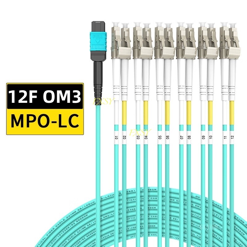 1-20M MPO Female to 6 LC Duplex 12 core OM3 Branch Fiber Optic Patch Cord Jumper