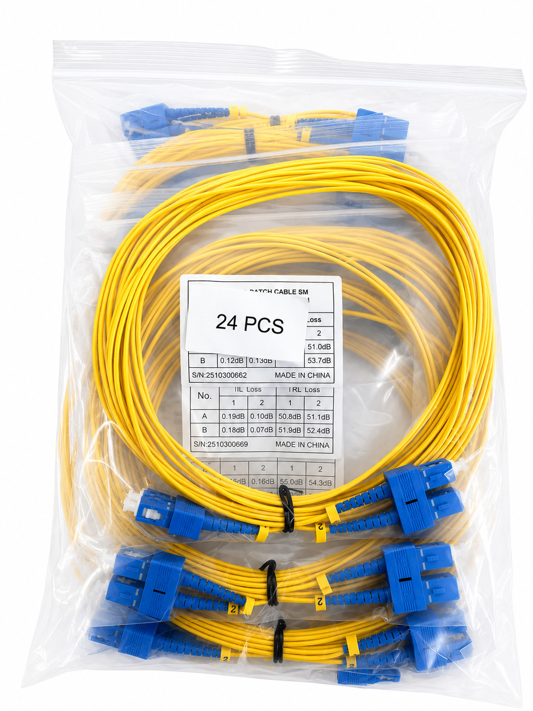 (24) 11 Meter SC/UPC – SC/UPC Duplex Fiber Patch Jumper OS2 SMF Singlemode Cable
