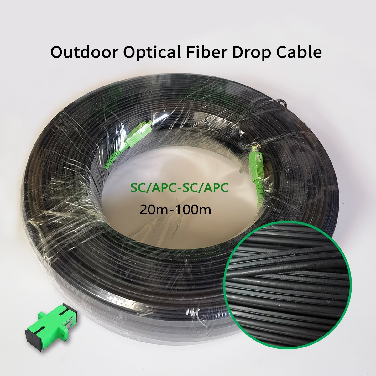 SC/APC-SC/APC Outdoor Drop Fiber Optic Cable 20M-100M Single Mode