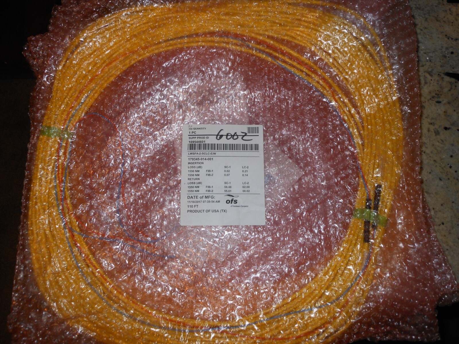(3) – 110 Feet Each, 9/125, Single Mode Optical Riser Fiber Cable, LC-SC