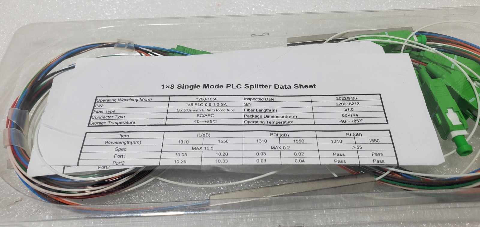 (LOT 2) 1×8 SINGLE MODE PLC Optical splitter DATA SHEET P/N: 1X8-PLC-0.9-1.0-SA