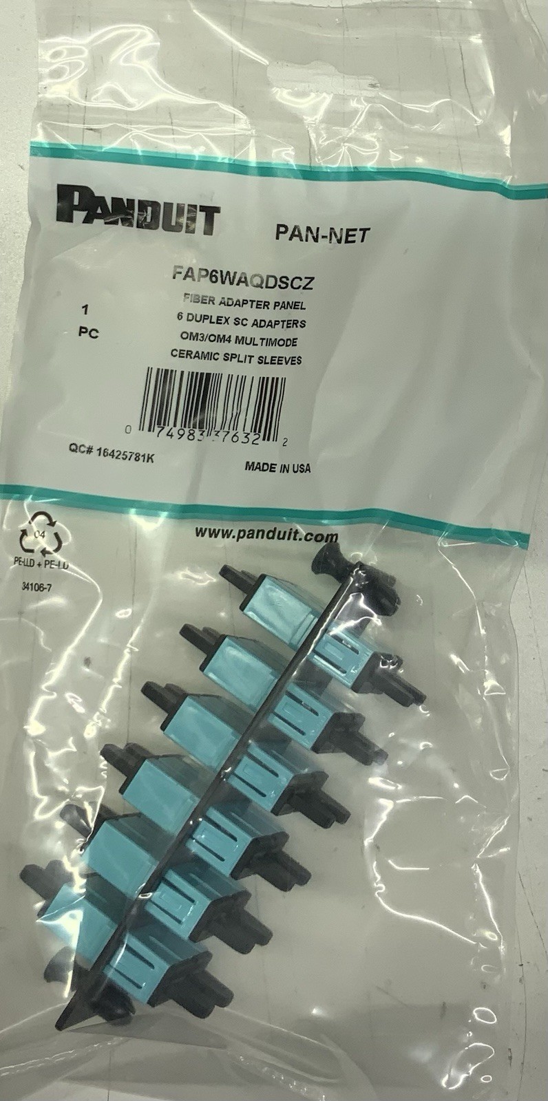 Panduit FAP6WAQDSCZ 12 PORT SC T0 SC panel Mount Pass Through Connecter