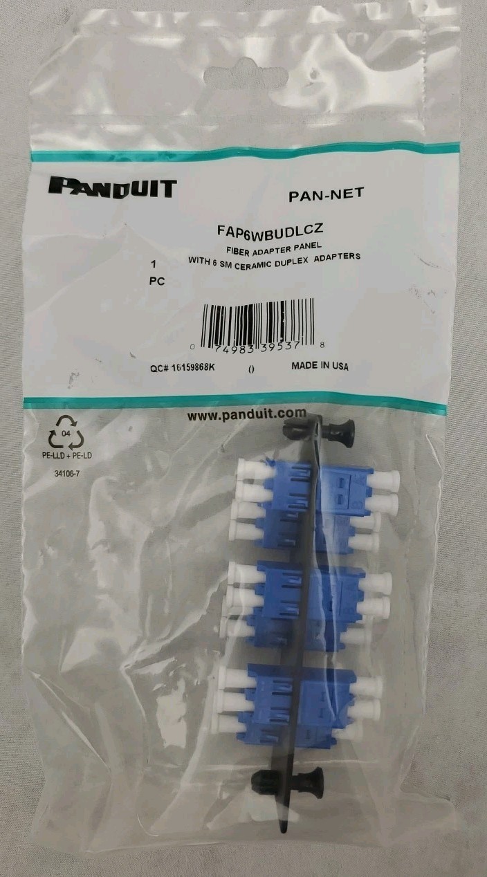 Panduit FAP6WBUDLCZ Fiber Adapter Panel W/ 6 Singlemode Ceramic Duplex Adapters