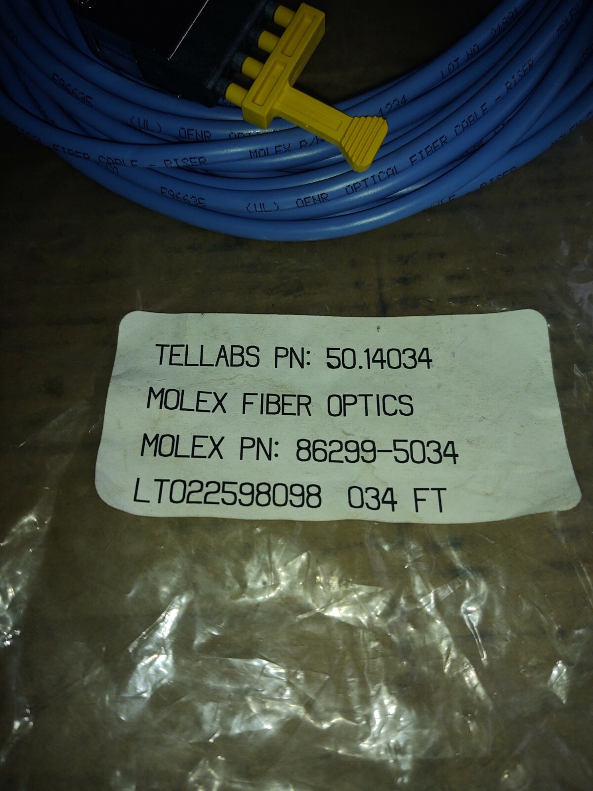 Molex Fiber Optics Cable 34′ Feet Tellabs PN: 50.14034 Blue