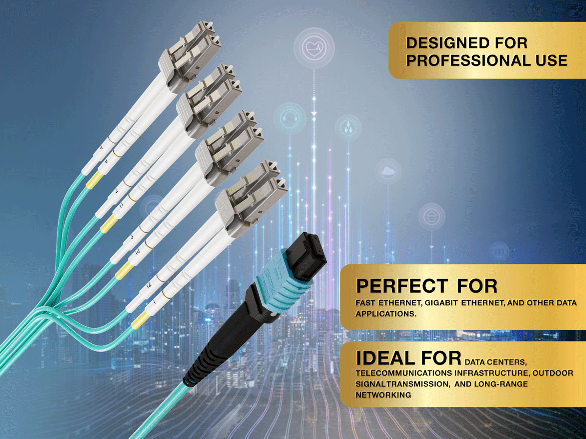 7m OM4 MTP TO 4* LC 8 Fibers Duplex Corning Fiber Breakout Cable Type B Multi…