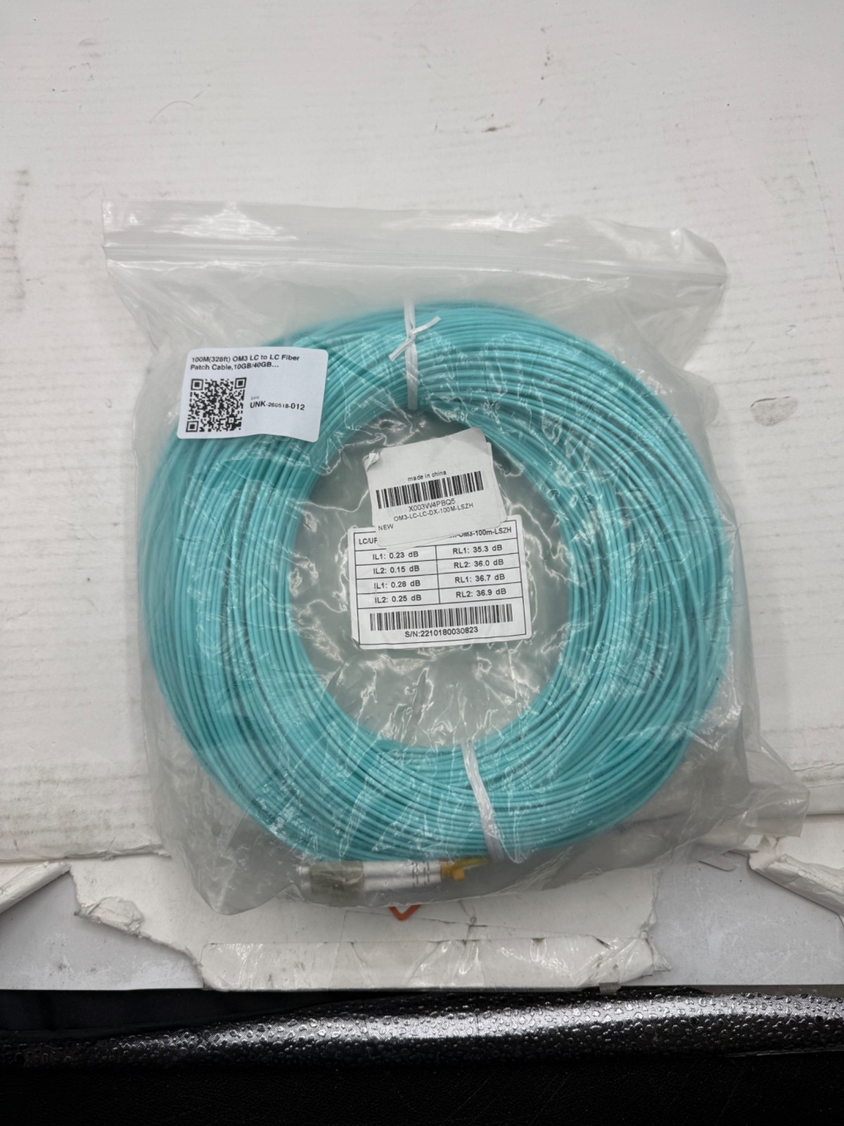 100M(328ft) OM3 LC to LC Fiber Patch Cable,10GB/40GB Multimode Duplex 50/125µm