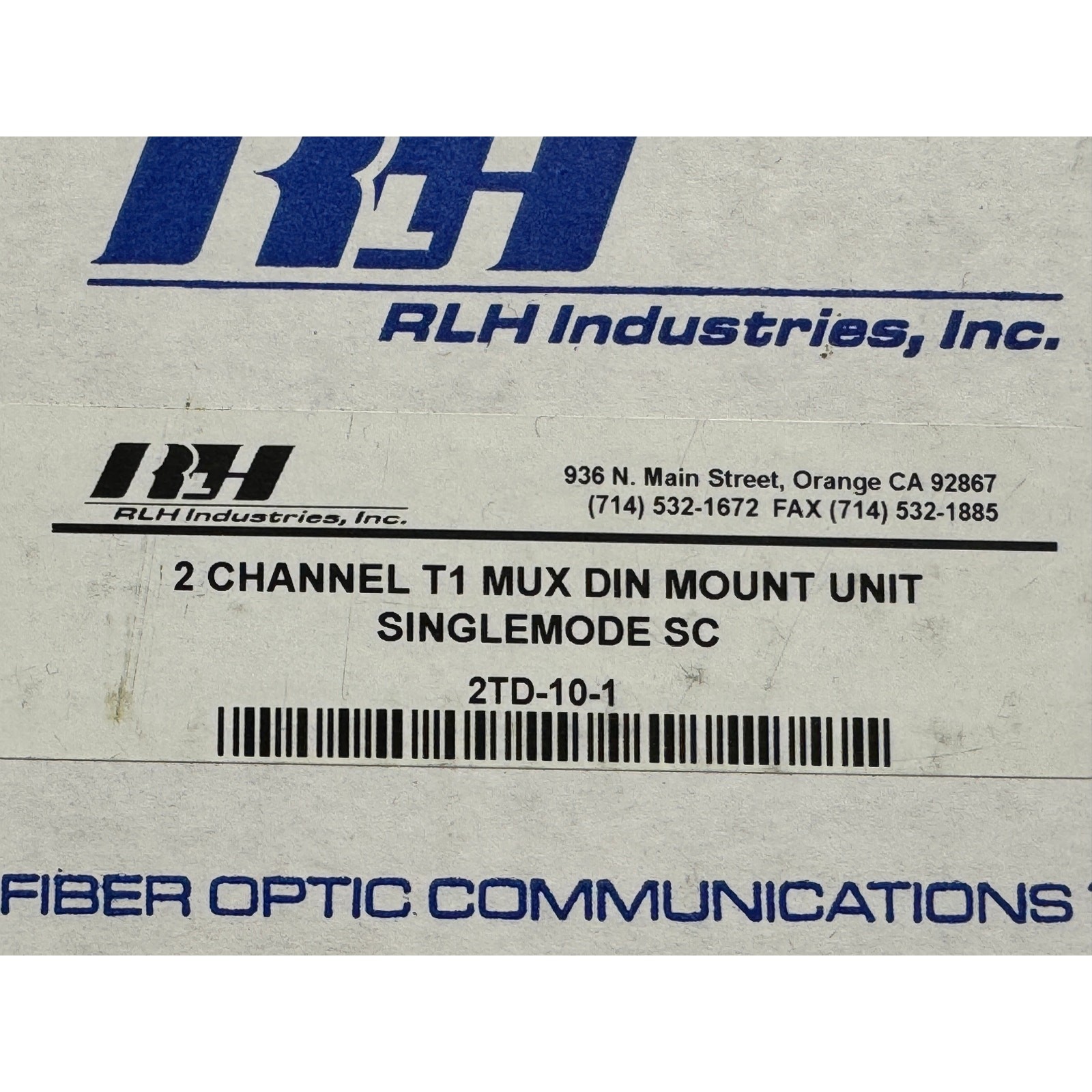 New Old Stock RLH Industries 2 Channel T1 MUX DIN Mount Unit Single Mode 2TD-101