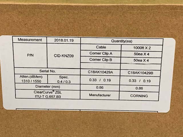 Corning Clearcurve Fiber Optic Cable Drop Kit w/ ZBL 900 μm “Invisible” Fiber