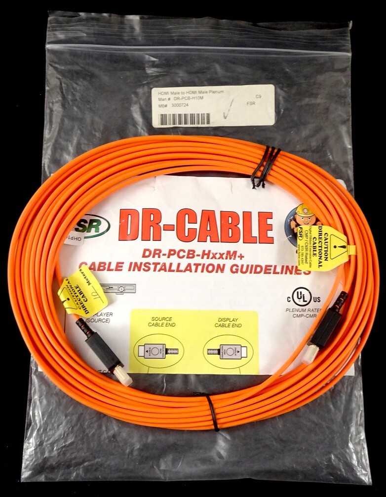 FSR DR-PCB-H10M, HDMI Male to HDMI Male, Plenum, 33 Foot, 10 Meter Cable, New