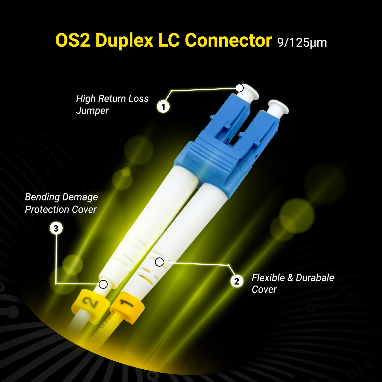 OS2 LC to LC Fiber Optic Patch Cable Single Mode Duplex Yellow 9/125 SMF 1M-15M