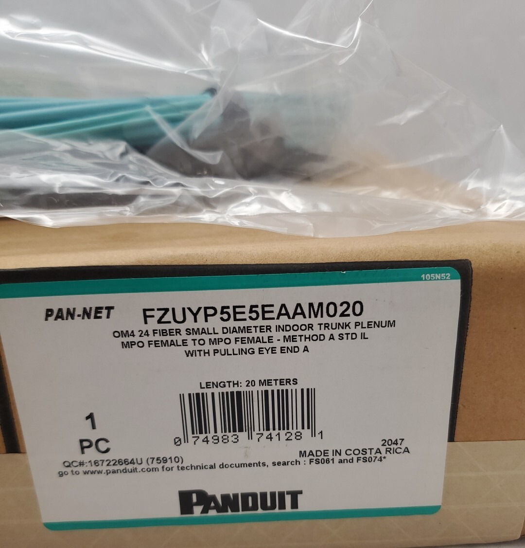 PANDUIT OM4 24 Fiber Sm Indoor Trunk MPO to MPO 20 Meters FZUYP5E5EAAM020