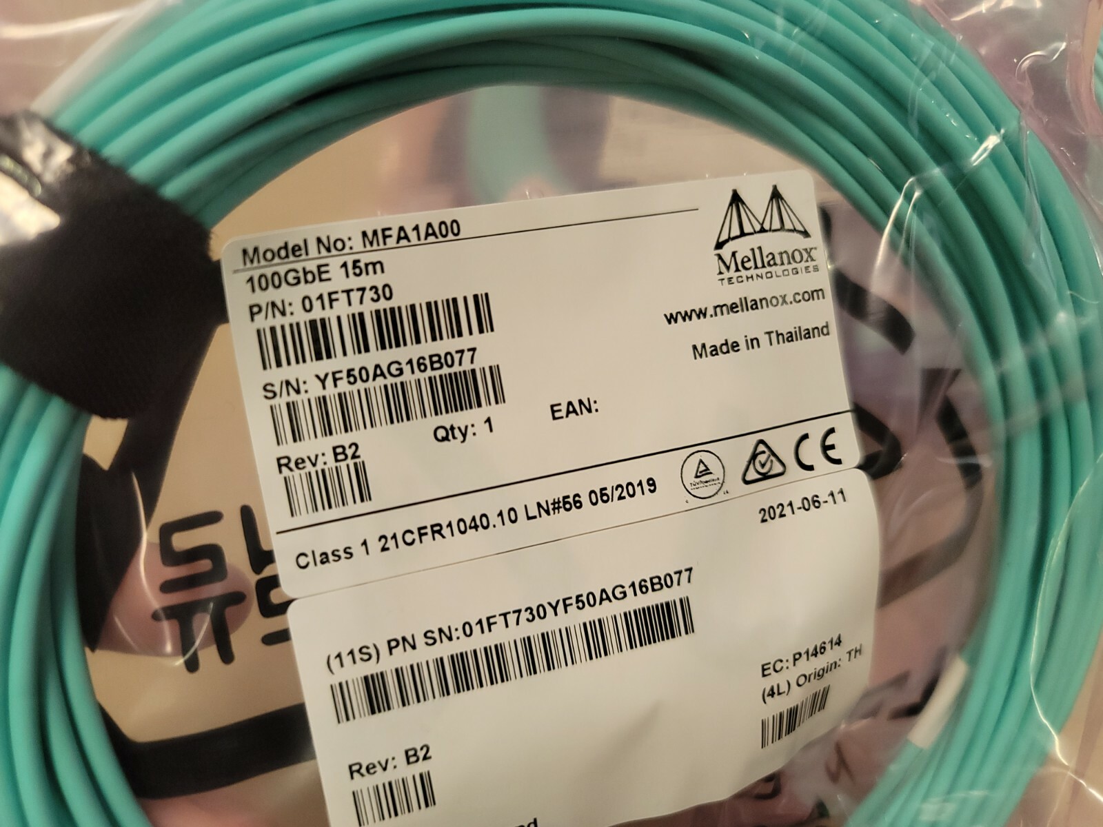 MFA1A00 01FT730 Mellanox AOC Cable IB EDR up to 100Gb/s QSFP 15M