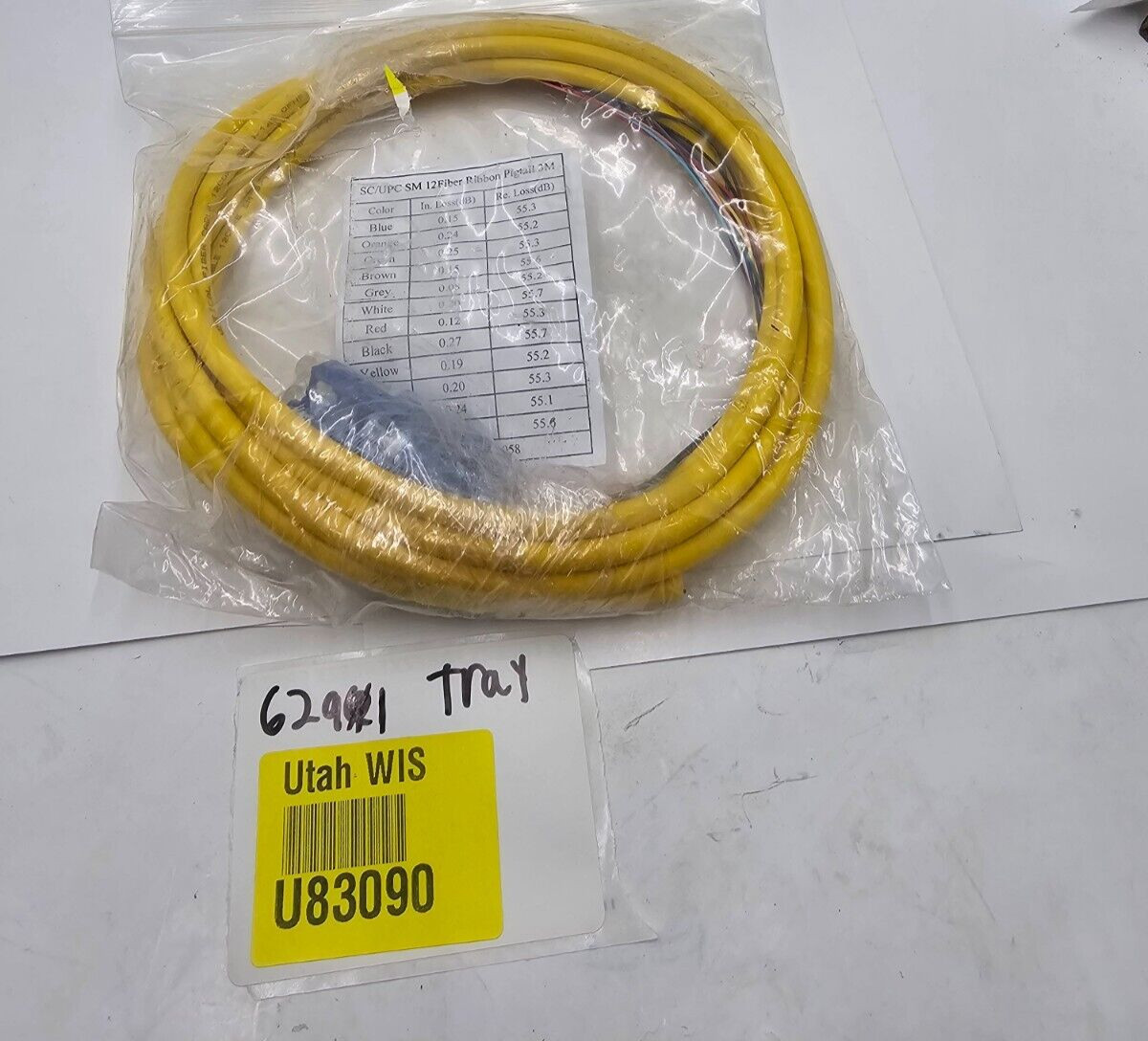 3 Meter SC/UPC SM 12 Fiber Ribbon Pigtail Yellow Blue 0.19dB 55.2dB Single Mode