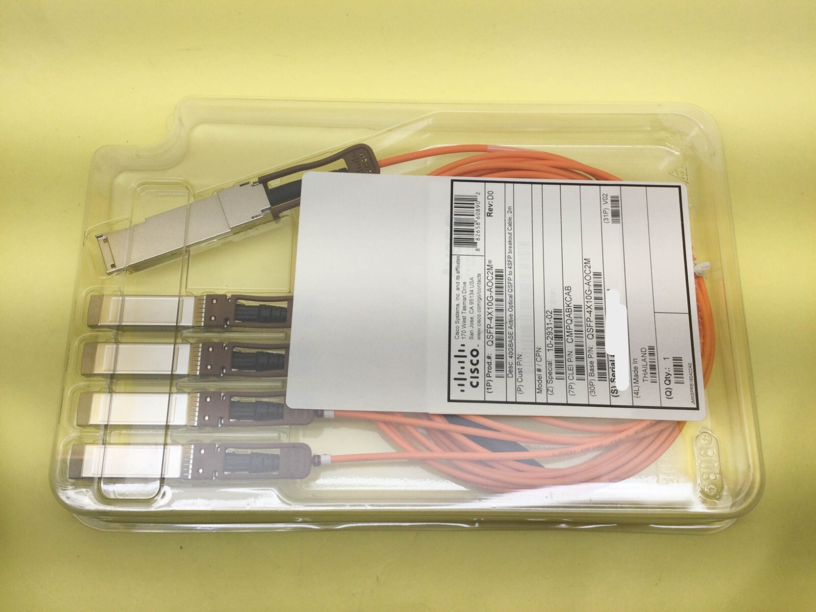 Cisco QSFP-4X10G-AOC2M 40GBASE Active Optical QSFP to 4SFP Breakout Cable 2m New