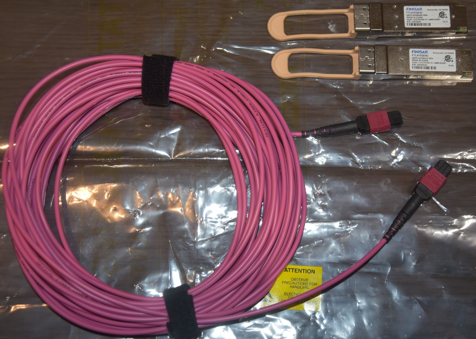 46 FT MTP F / MTP F 12 Core OM4 50/125 Multimode Fiber with 2 Finisar QSFPs