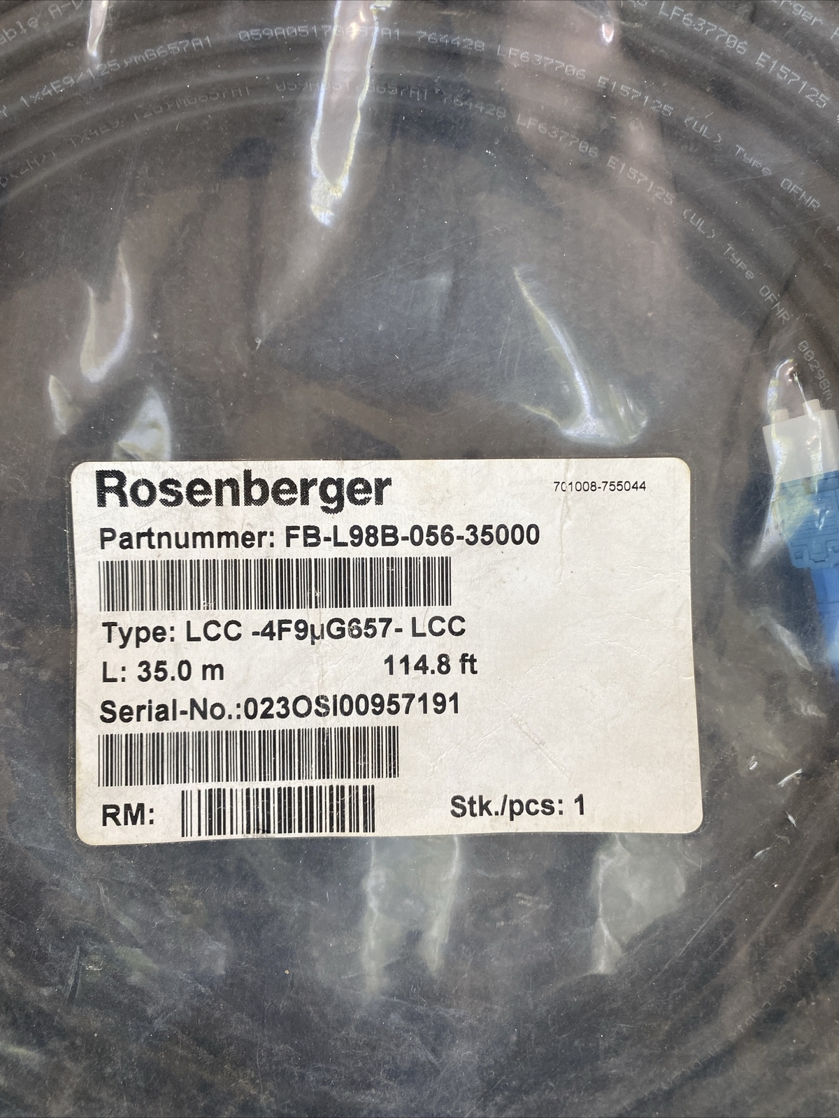 Rosenberger FB-L98B-056-35000 Rugged Cable Assy. 35.0M = 114.8′ Fiber Jumpers