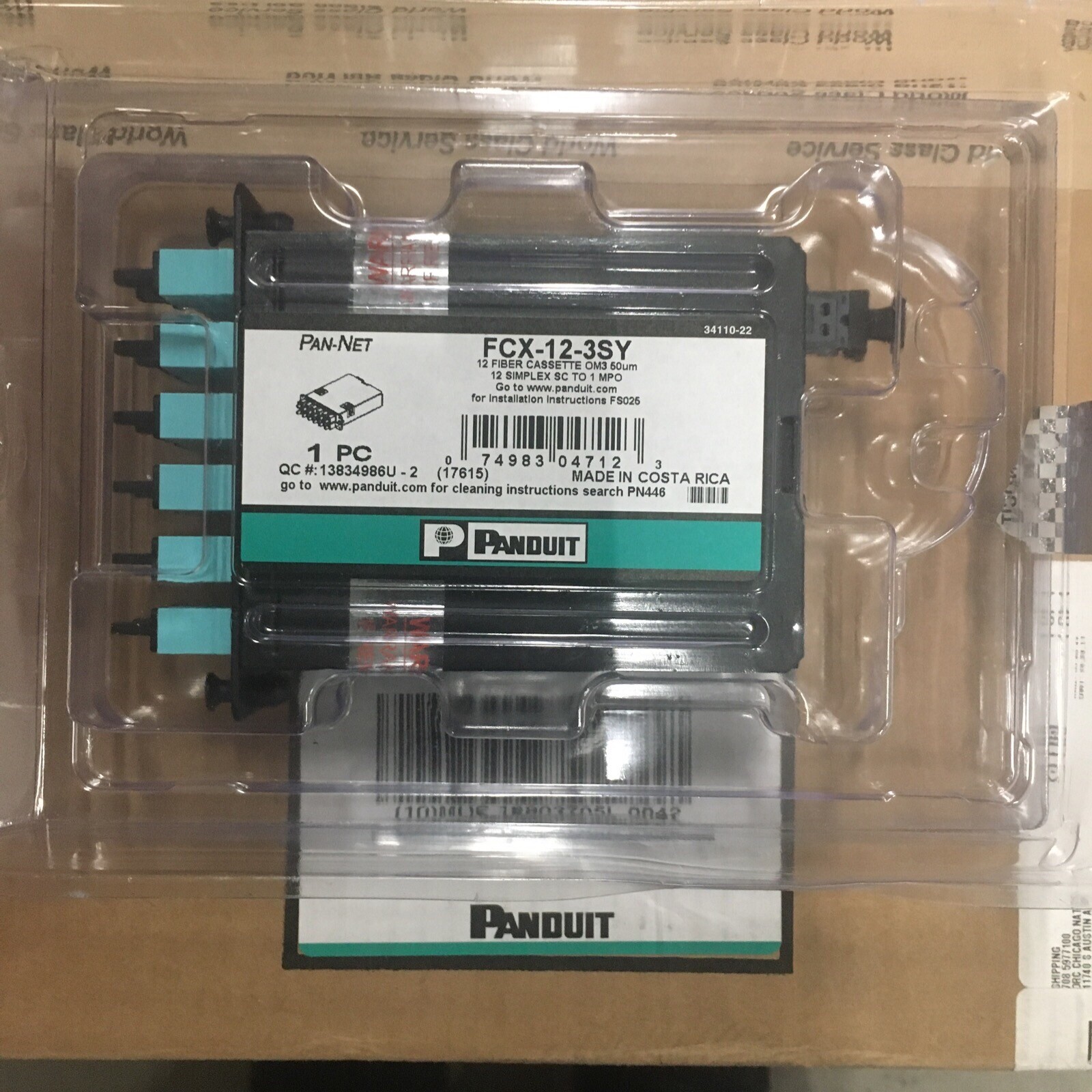 NEW! Panduit FCX-12-3SY 12 Fiber Optic Cassette Simplex Adapters