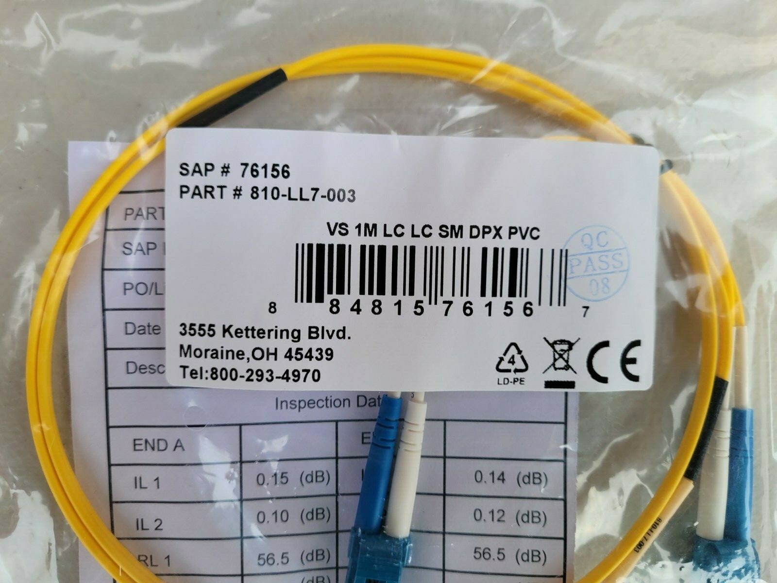 NEW Legrand Quiktron Fiber Optic Duplex Patch Network Cable 3-Feet 810-LL7-003