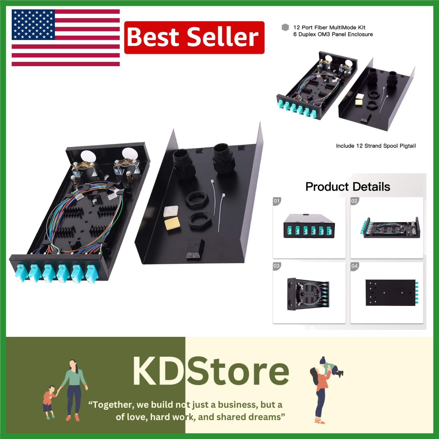 Durable 6 Port Duplex LGX Fiber Enclosure Kit: 12 Strand LC Pigtails Included