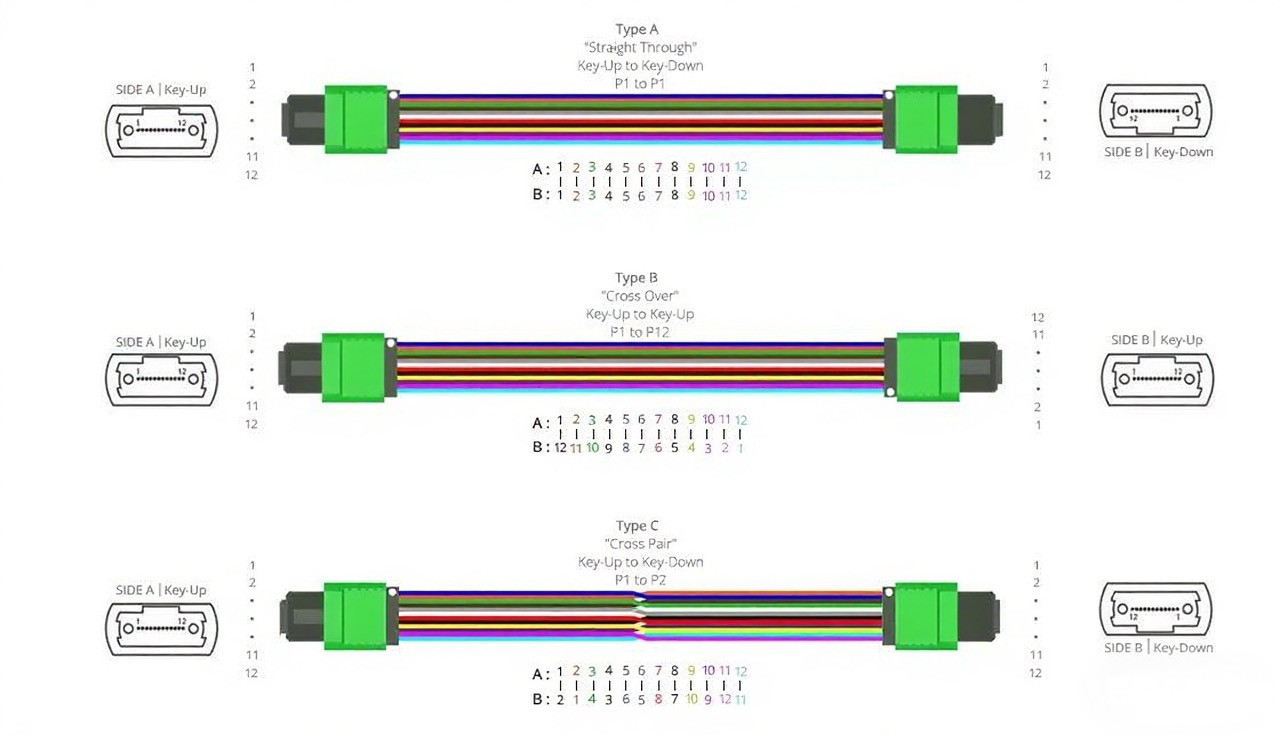 MPO Patch Cord MTP MPO OM5 12 cores Patch Cord Server Rack Installation 1m 3m 5m