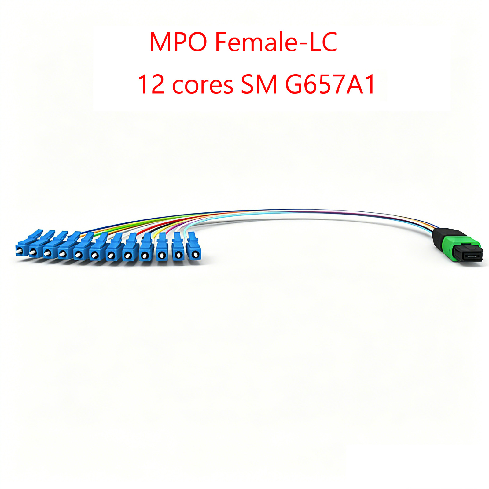 MPO APC Female-12C LC UPC 0.9mm SM Breakout Fiber Optic Pigtails Fanout Type B
