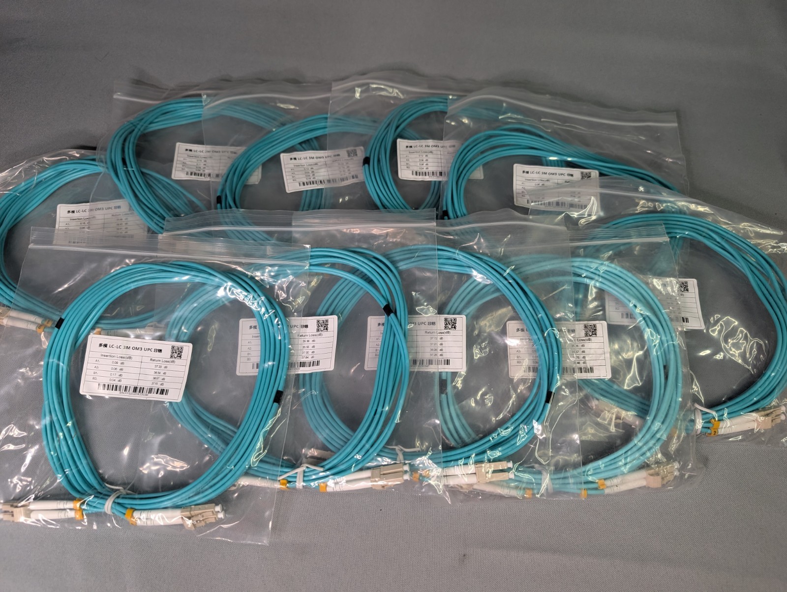 LC-LC Fiber Optic Patch Cable 3M Lot Of 10 Duplex Aqua NEW