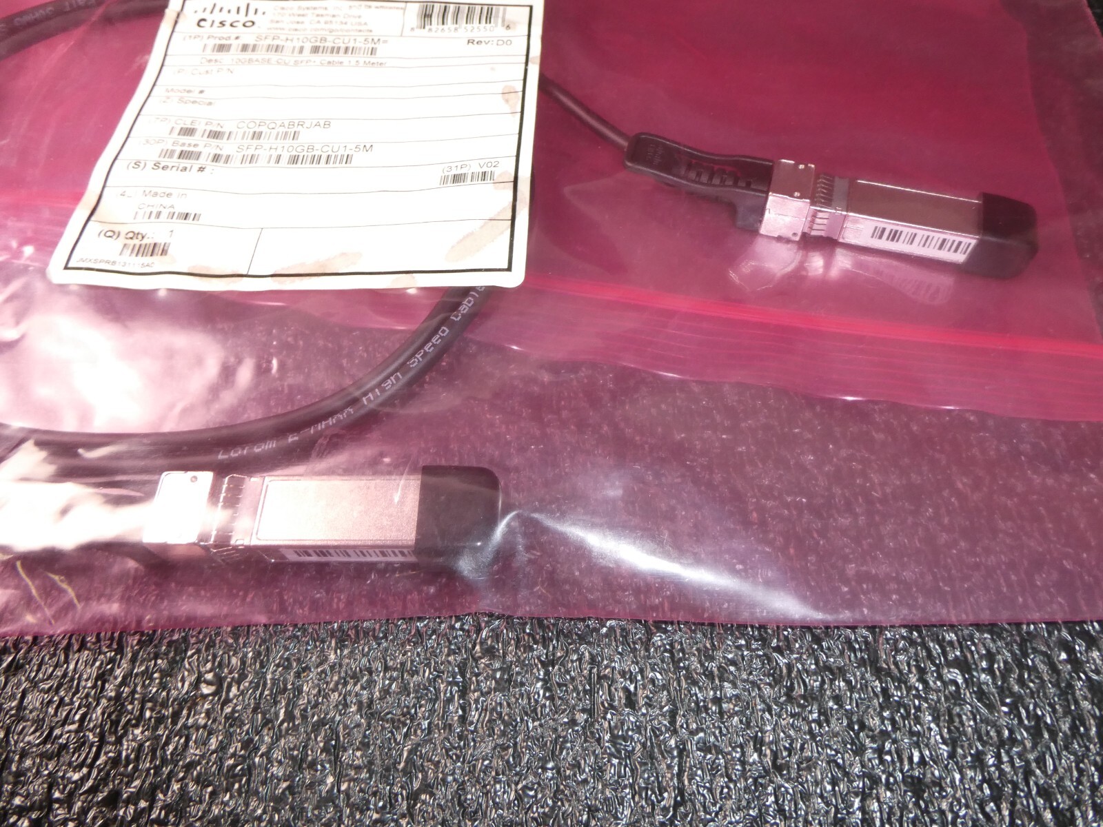 Genuine Cisco SFP-H10GB-CU1-5M 10GBase-CU SFP+ Cable 1.5M