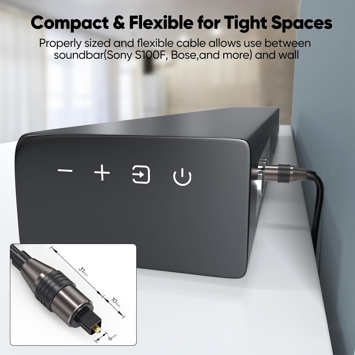 10ft Optical Audio Cable – Toslink SPDIF Fiber Optic Cord for TV & Soundbar