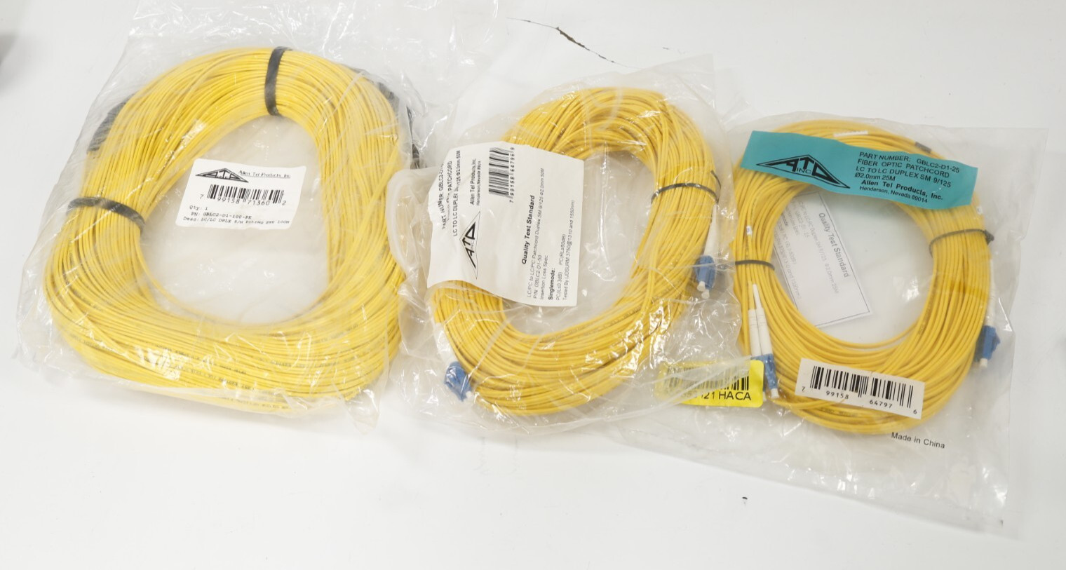LOT of 3 Allen Tel Singlemode Duplex LC to LC Fiber Optic Patch Cords