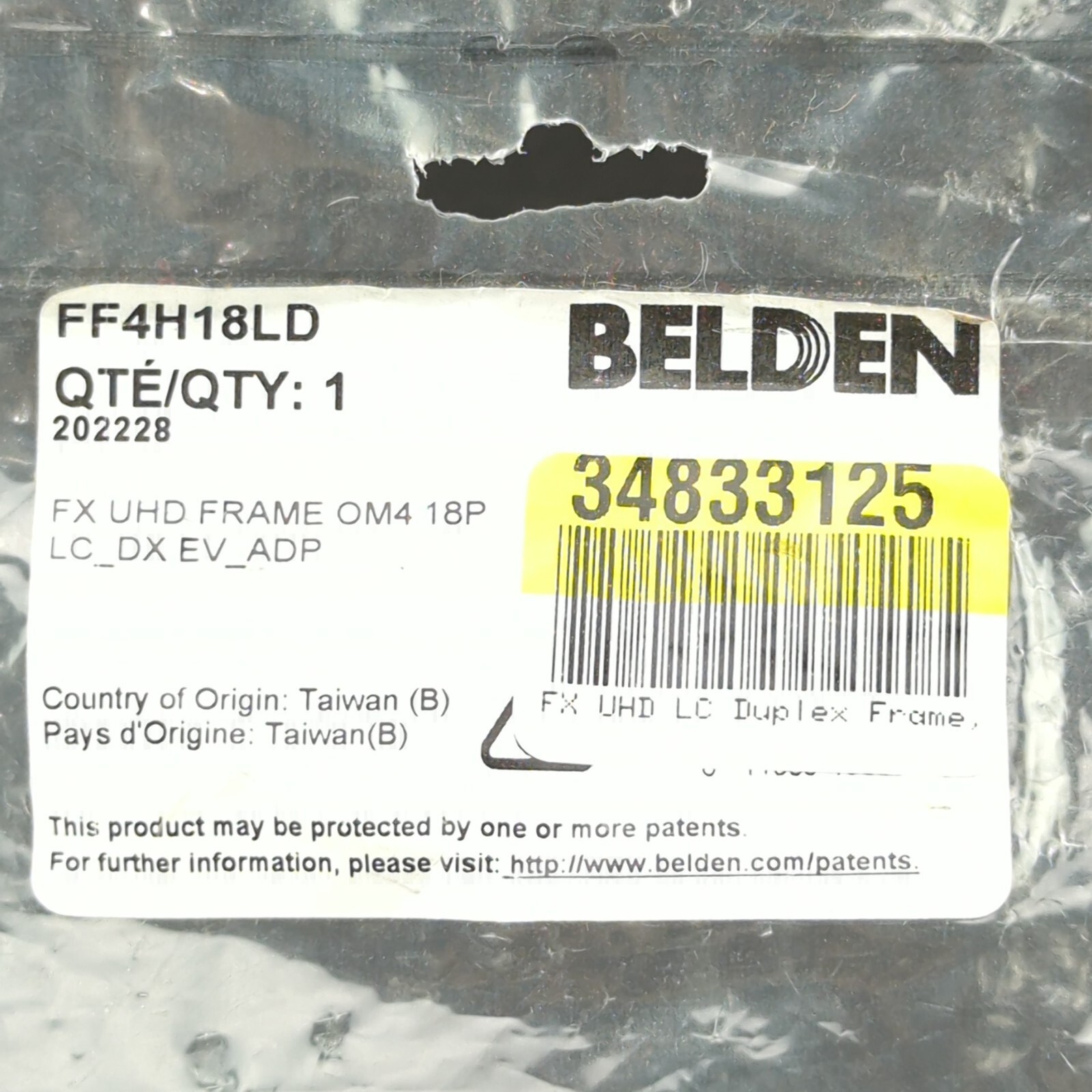 Belden FF4H18LD: FX UHD Frame, 18 Port, Multimode OM4, LC Duplex, Erika Violet