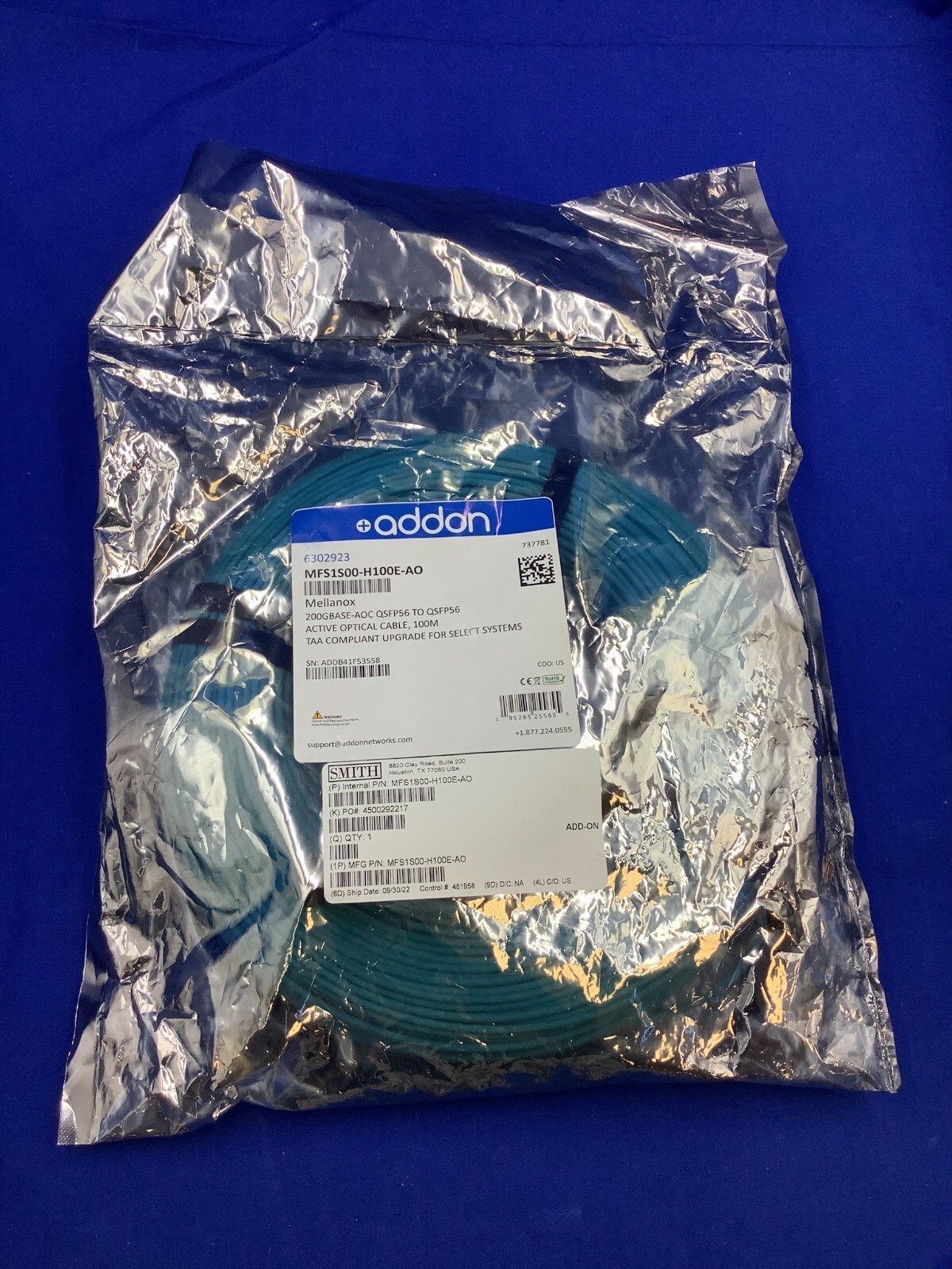 AddOn Compatible Mellanox MFS1S00-H100E 200GBase-AOC QSFP56 ACTIVE OPTICAL CABLE