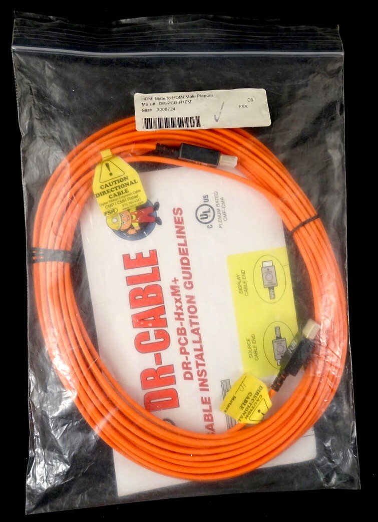 FSR DR-PCB-H10M, HDMI Male to HDMI Male, Plenum, 33 Foot, 10 Meter Cable, New