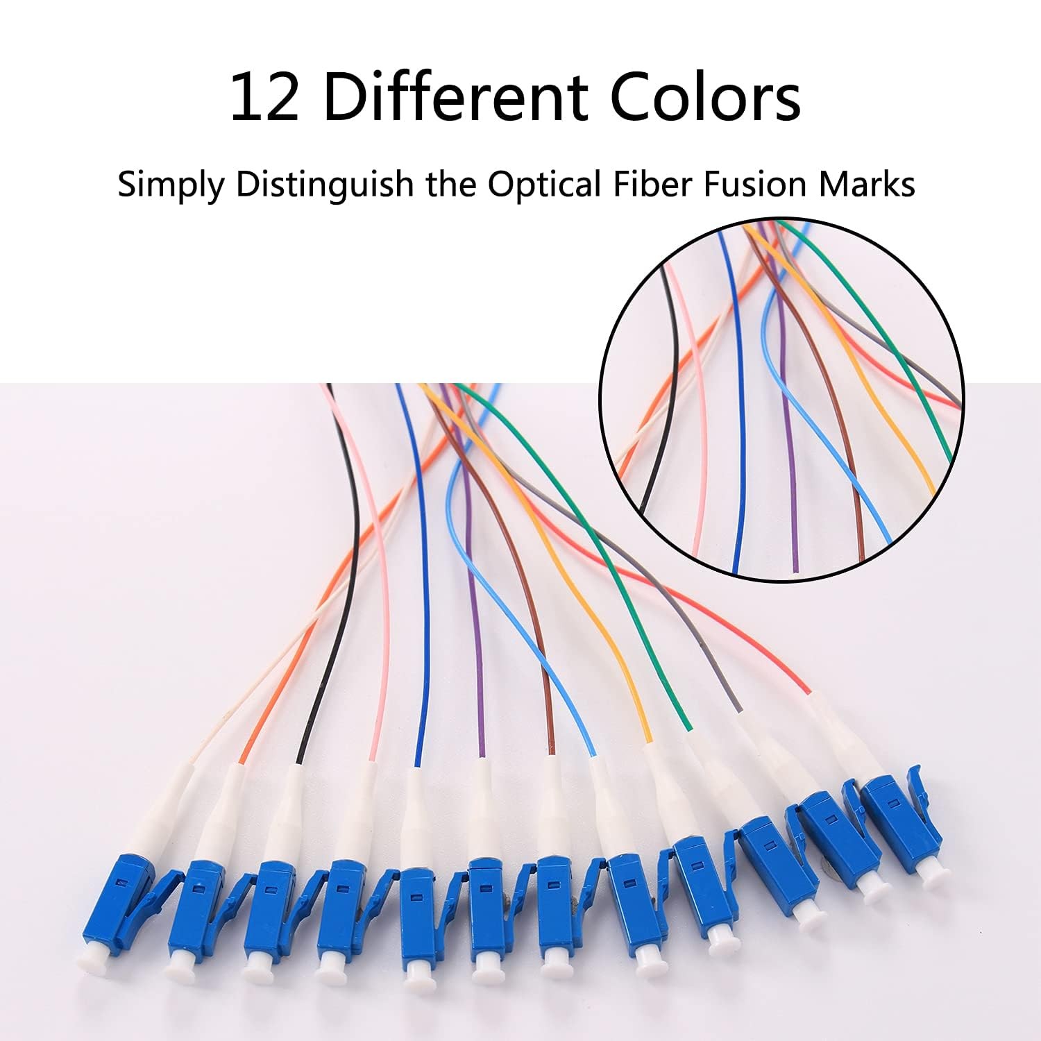 GESD 1.5 Meter 12 Strand SingleMode 9/125 LCUPC Fiber Pigtail, 12 ColorCoded …