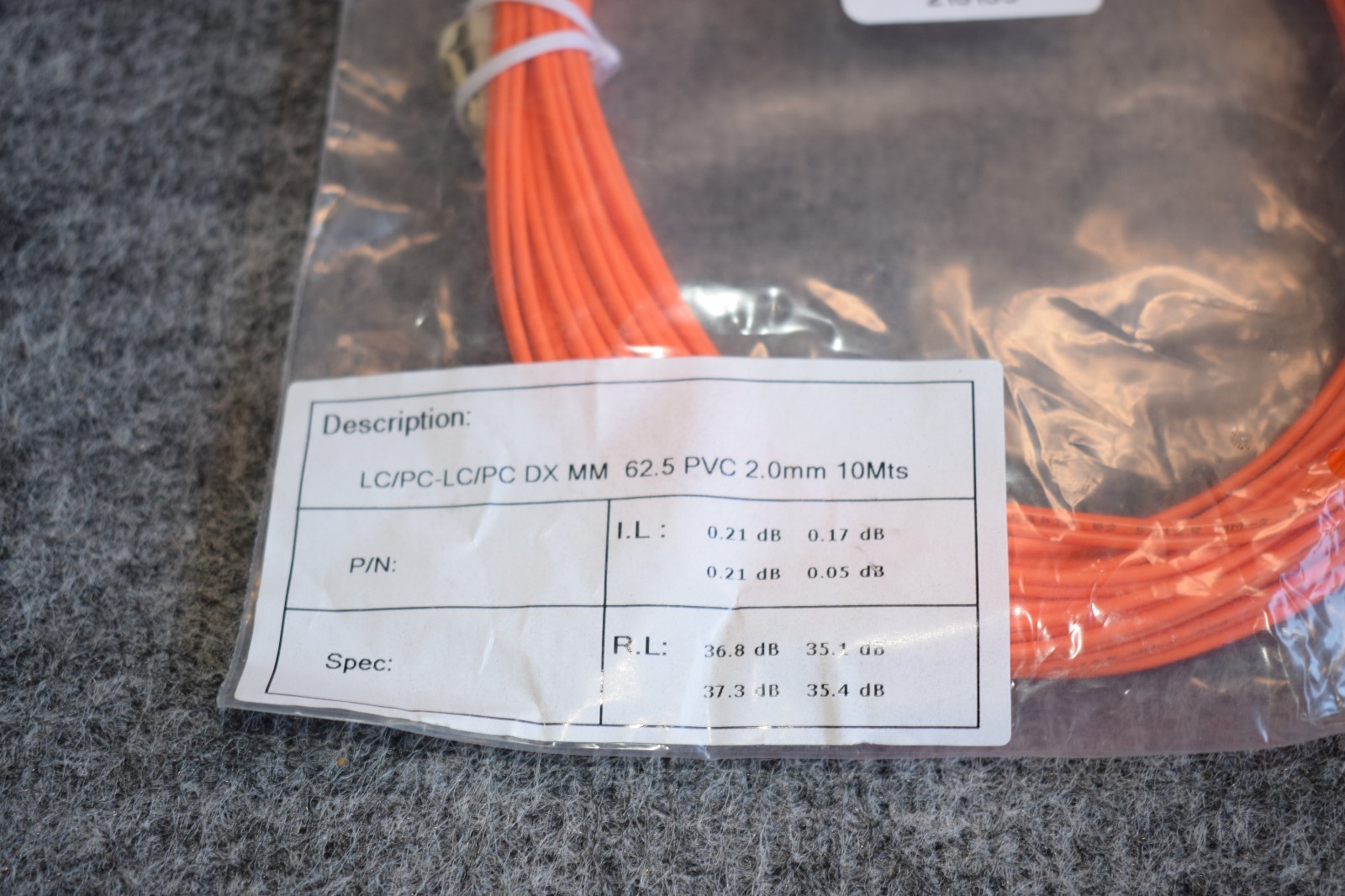 Fiber Optical 10M-LC/PC-LC/PC-MD) MM DX 62.5 2.0mm PVC #215135-R1*B46