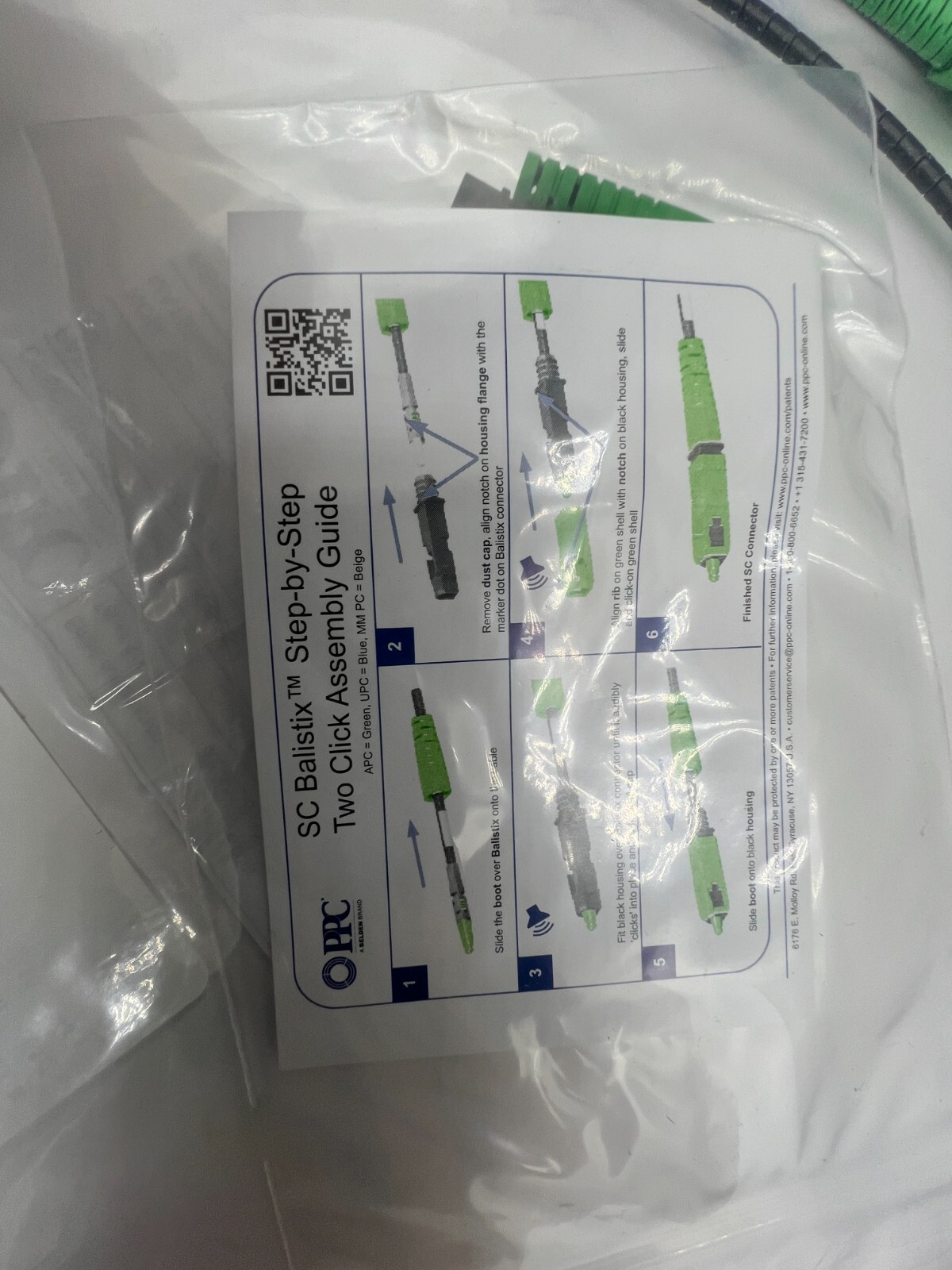 QTY 3 PPC 10FT Fiber QuikPush Cable Assembly 3mm SC APC Balistix 10-0241-10F
