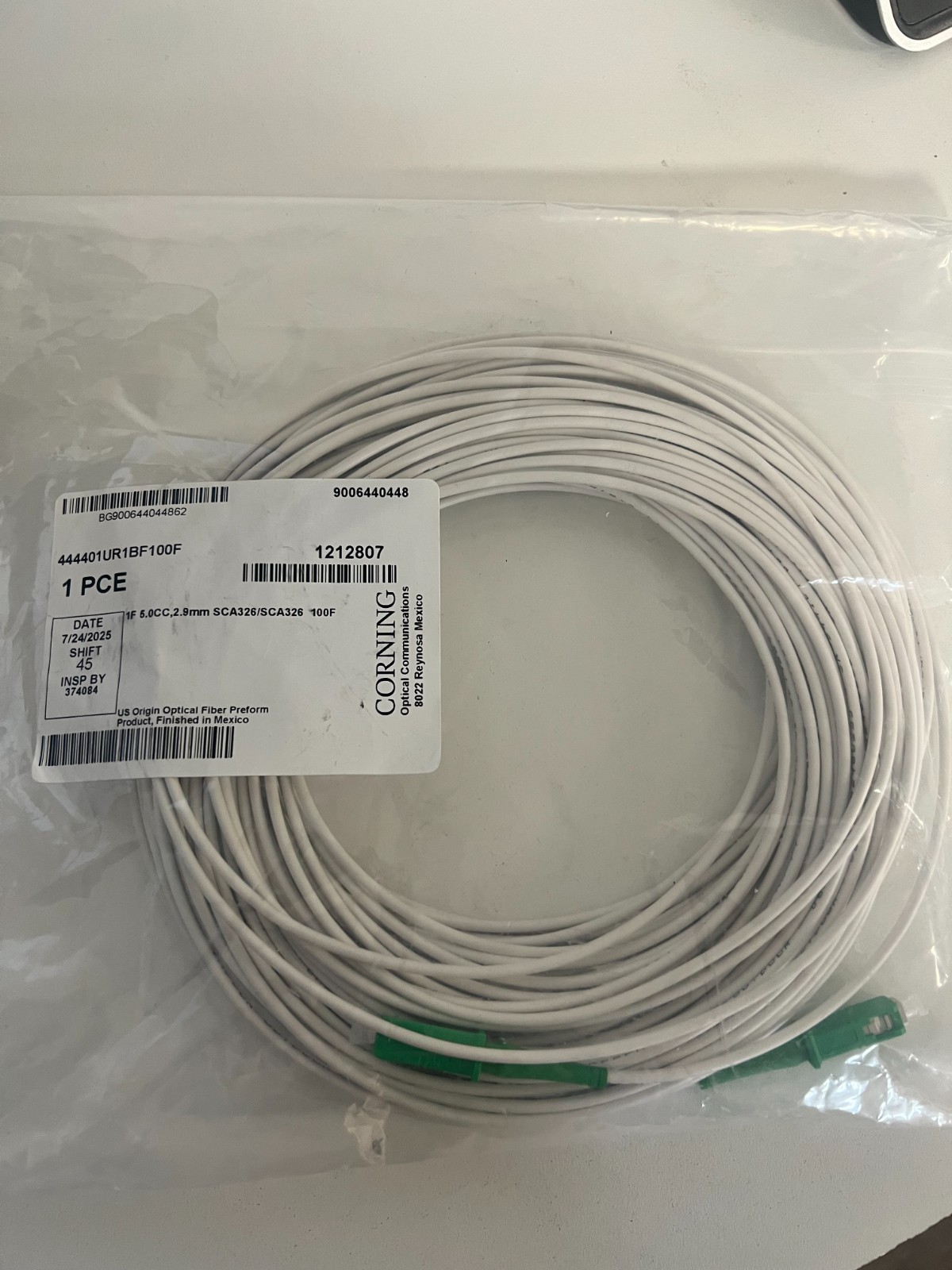 Corning Optical Jumpers Cable Simplex 100′ L 444401UR1BF100F 9006440448