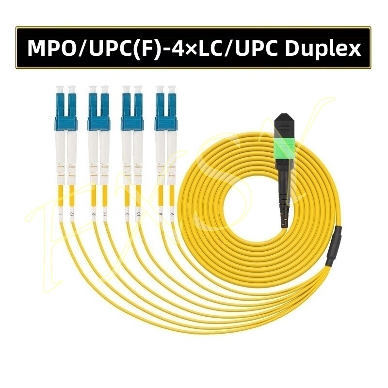 MPO Female to 4 LC Duplex 8F OS2 SM Optic Fiber Breakout Jumper Cable MPT to LC