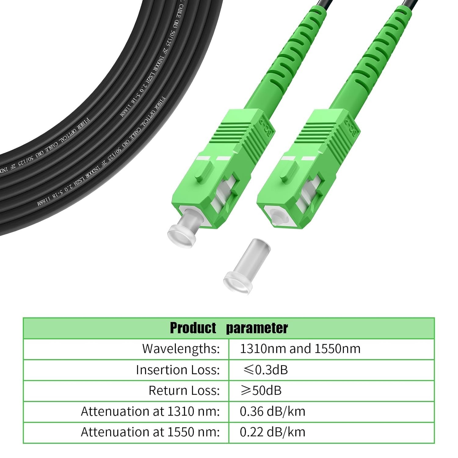 30m SCA to SCA Outdoor Fiber Optic Cable – LSZH Armored, Low Loss, Black