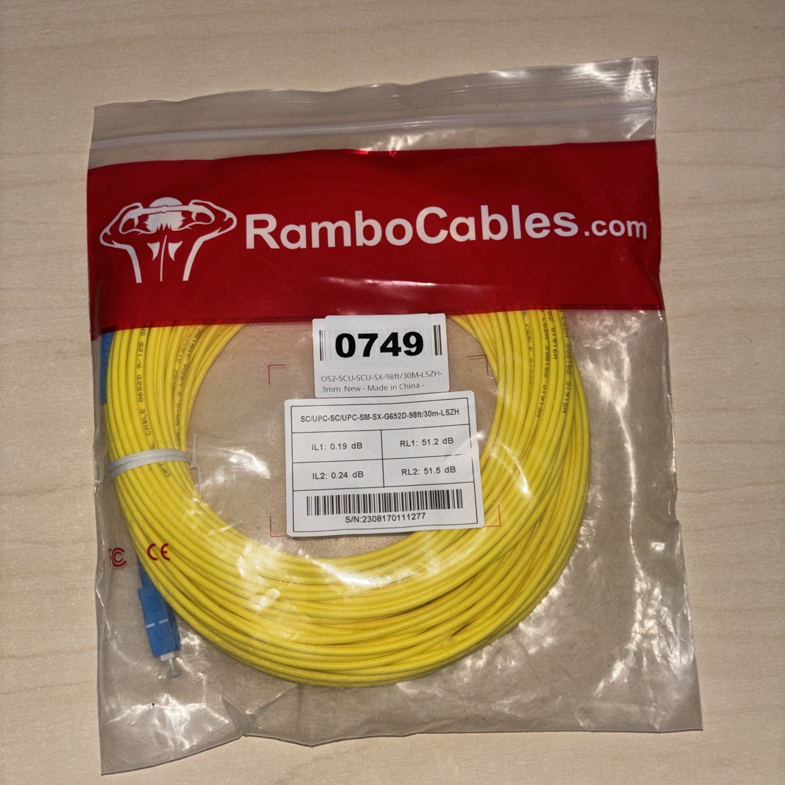 LC to SC Single Mode Fiber Patch Cable (30m/100ft), SM Singlemode 9/125um LSZH