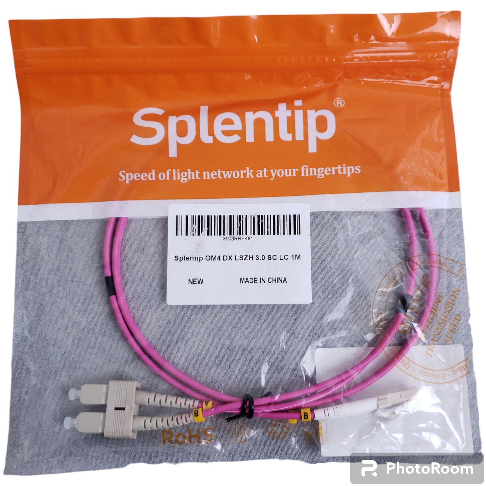 Splentip Fiber Optic Cable OM4-DX-LSZH 3.0mm 1M Duplex Magenta Pink Patch Cord
