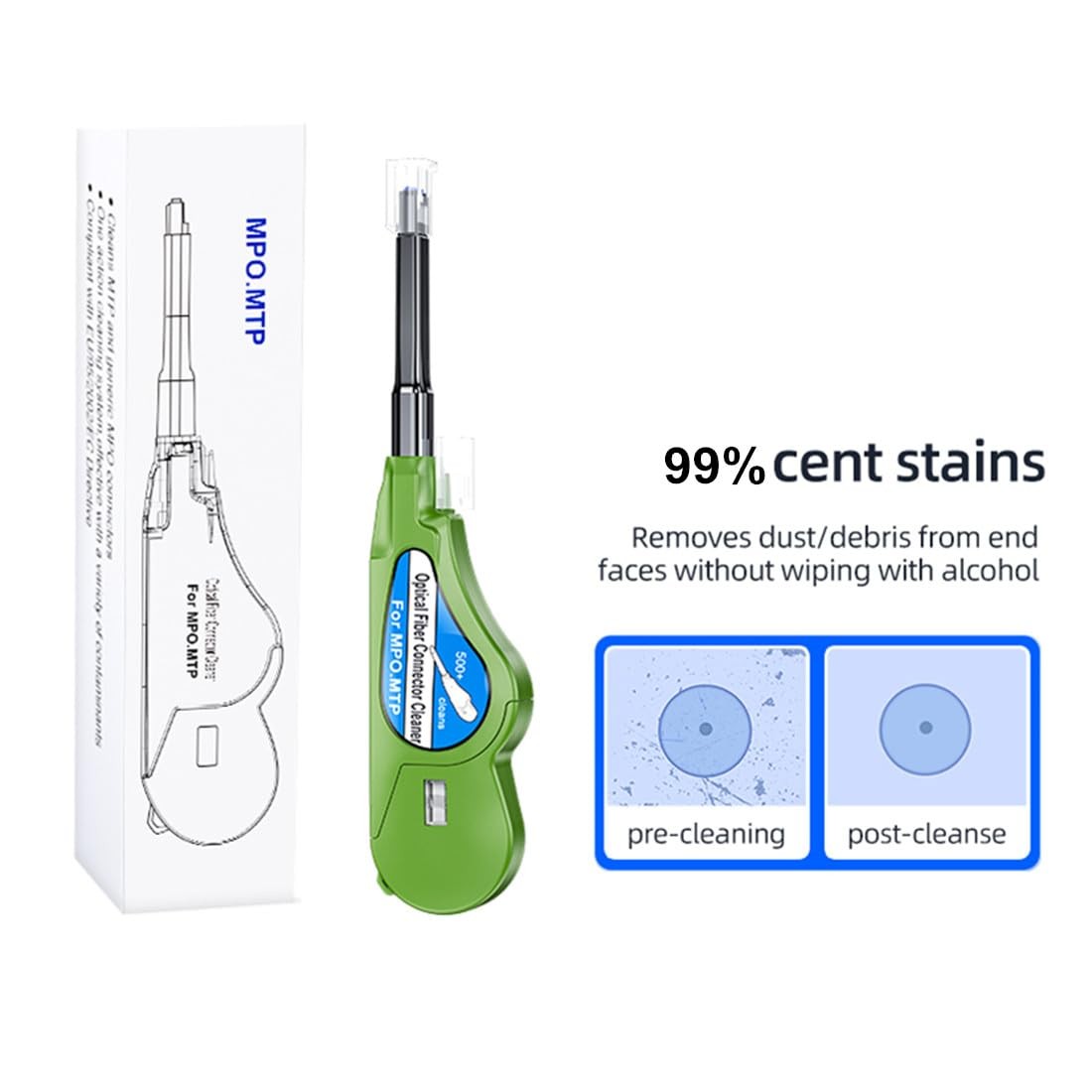 Fiber Optic Cleaner MTP/MPO Optical Connector Endface 500+ Cleans Green